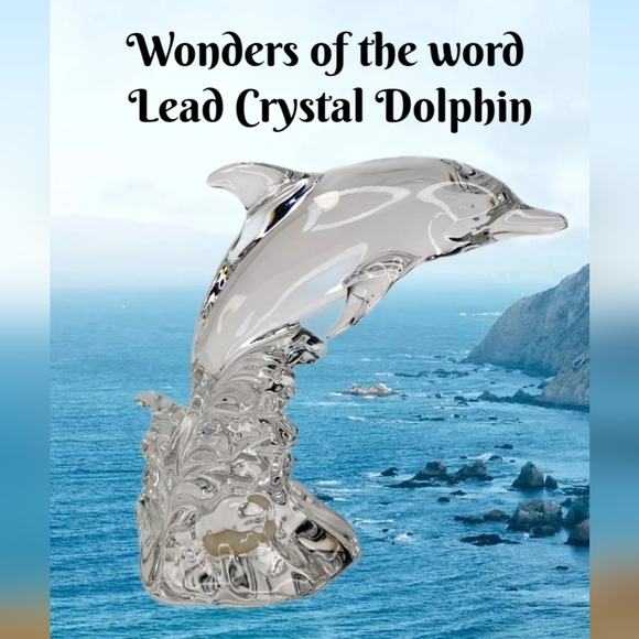 Wonders of the World Clear Lead Crystal Dolphin Jumping Out of Ocean 5.5 Inches - Picture 1 of 9
